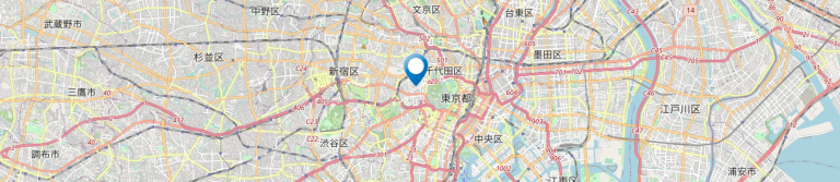 東京都心の地図上にピン